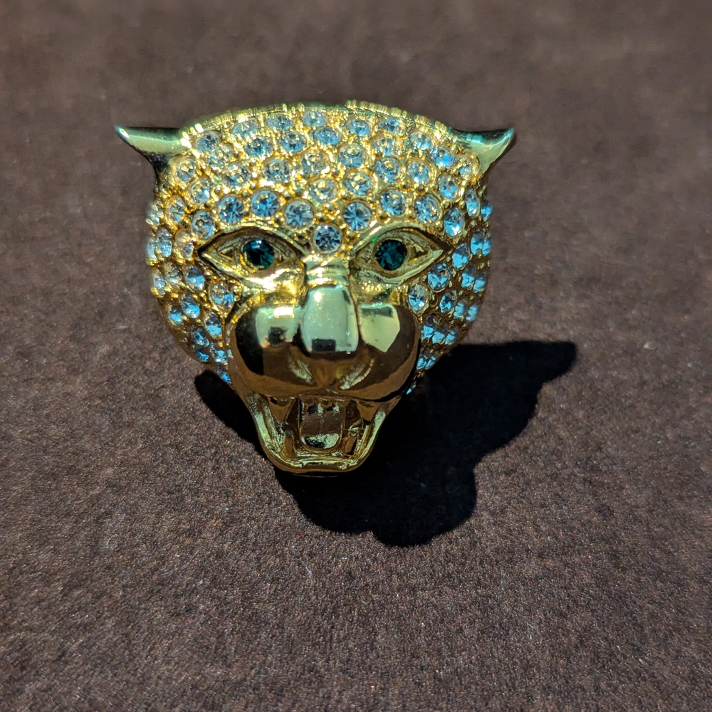 Gold Panther Head Ring